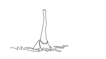 yo dibujo animación de soltero línea dibujar dos mujer son ejecutando Perfecto sincronizado vertical posición en agua, con solamente su piernas extendido encima superficie. continuo línea. lleno longitud animado video