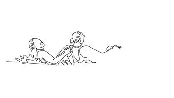 animato se stesso disegno di continuo linea disegnare tre donne l'esecuzione un' sincronizzato, incastro indietro disposizione sculling posizione nel acqua. adornare, precisione, lavoro di squadra. pieno lunghezza singolo linea animazione video