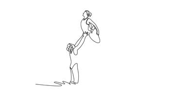 yo dibujo animación de soltero línea dibujar Tres mujer son ejecutando sincronizado compañero levantar en agua, con uno lanzado aerotransportado encima otros en rizado pose. continuo línea. lleno longitud animado video
