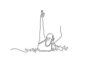 se stesso disegno animazione di singolo linea disegnare Due donne siamo l'esecuzione sincronizzato braccio estensioni sopra acqua superficie. precisione e fluido movimento di acquatico sport. continuo linea. pieno lunghezza animato video