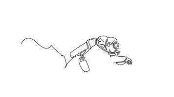 se stesso disegno animazione di singolo linea disegnare autorespiratore tuffatore è galleggiante subacqueo con un' serbatoio e pinne, volo a vela nel orizzontale movimento, fluido esplorazione e avventura. continuo linea. pieno lunghezza animato video