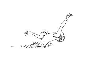 animato se stesso disegno di continuo linea disegnare Due donne siamo l'esecuzione sincronizzato indietro disposizione sculling con braccia esteso. grazia e fluido movimento di il acquatico sport. pieno lunghezza uno linea animazione video