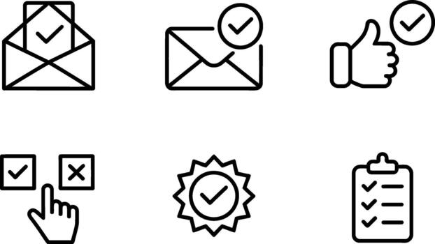 Set of line icon for approval and check mark vector