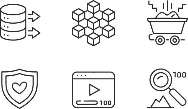 Set of six line icon for data analysis concept vector