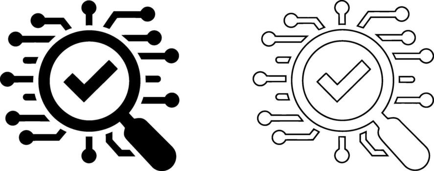 Digital verification and search icon with checkmark vector