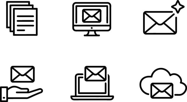 Email and document communication icon set isolated on white vector