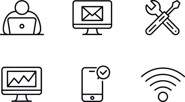 Set of computer and technology line icon vector