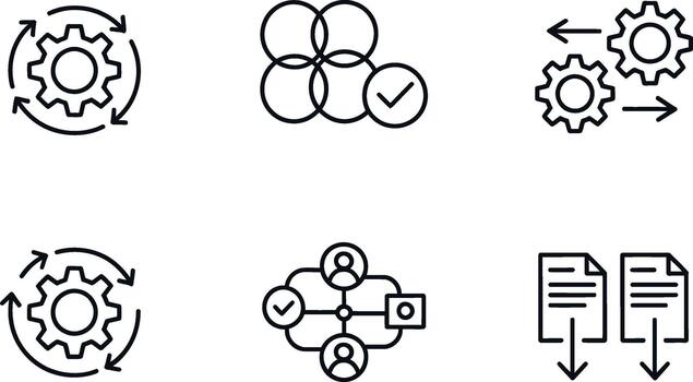 Set of six business process and workflow icon vector
