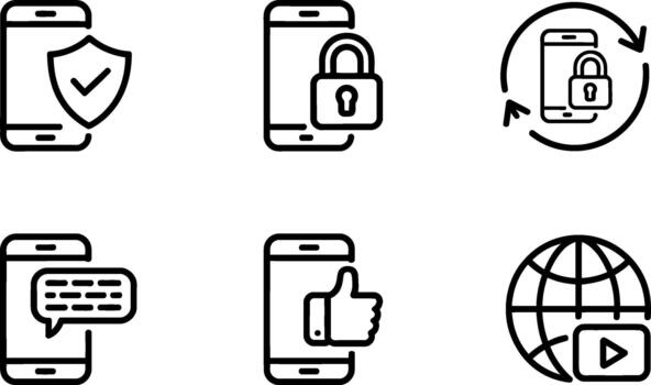 Set of mobile phone security and communication icon vector