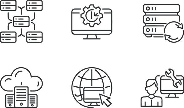 Set of computer server and network line icon vector