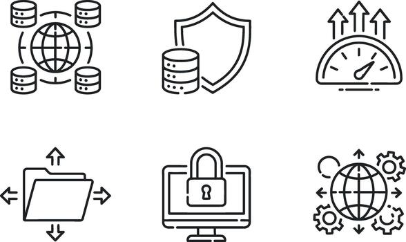 Set of line icon for data security and network vector