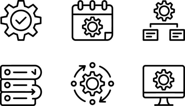 conjunto de engranaje y proceso icono para ajuste vector