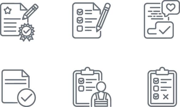 conjunto de documento y Lista de Verificación icono contorno diseño vector