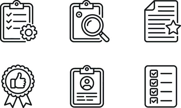 Set of quality control and document icon outline vector