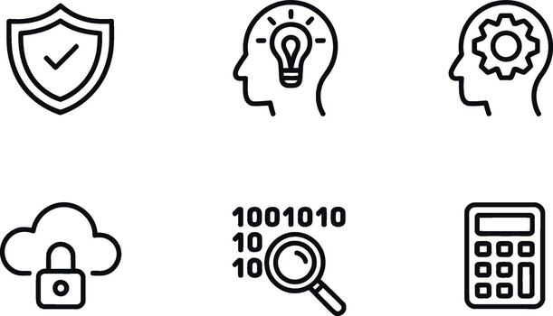 conjunto de línea icono para seguridad datos Ciencias Finanzas vector