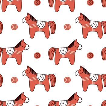 Seamless pattern with red horses on a white background vector