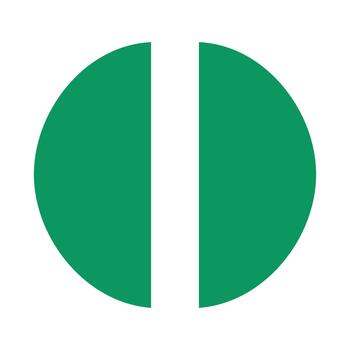 salida firmar con división circulo diseño. minimalista salida símbolo en verde. conceptual salida signo. la seguridad salida icono. emergencia camino afuera. vector