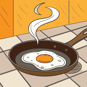 A frying pan with an egg in it vector