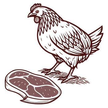 A chicken and a steak on a white background vector
