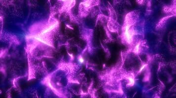 Abstract cosmic visualization of purple glowing particles forming galactic patterns in deep space video