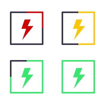 Battery Level Icons with Lightning Illustration. Perfect for energy concepts, app interfaces, charging indicators, technology graphics and infographics. vector