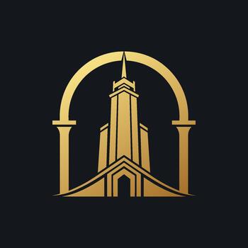 Elegant Golden Abstract Architectural Structure Emblem with Arch and Columns Design vector