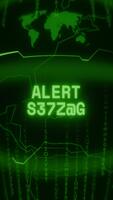 Old green Vertical Retro CRT screen showing text ALERT SIGNAL appearing in random glitch and Haking style video