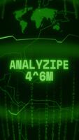 Old green Vertical Retro CRT screen showing text ANALYZING DATA appearing in random glitch and Haking style video