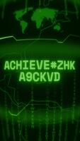 Old green Vertical Retro CRT screen showing text ACHIEVEMENT UNLOCK appearing in random glitch and Haking style video