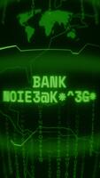 antiguo verde vertical retro crt pantalla demostración texto banco notificación apareciendo en aleatorio falla y piratería estilo video