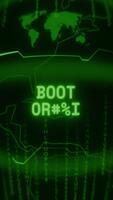 Old green Vertical Retro CRT screen showing text BOOT ORDER appearing in random glitch and Haking style video
