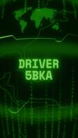 Old green Vertical Retro CRT screen showing text DRIVER LOAD appearing in random glitch and Haking style video