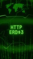 Old green Vertical Retro CRT screen showing text HTTP ERROR appearing in random glitch and Haking style video