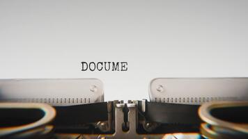 gammal mekanisk skrivmaskin skriver dokumentera skanna i en stänga upp se, med metall brev slående de vit papper. video