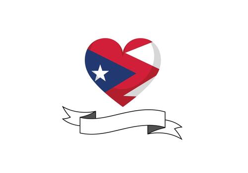 Patriotic heart-shaped icon with the Cuban flag and a blank white ribbon banner below it. vector