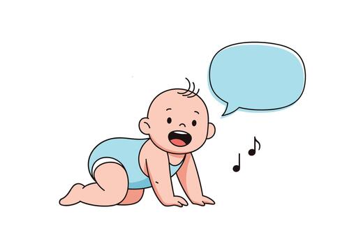 Cute little baby is crawling on the floor and babbling with a speech bubble for text. vector