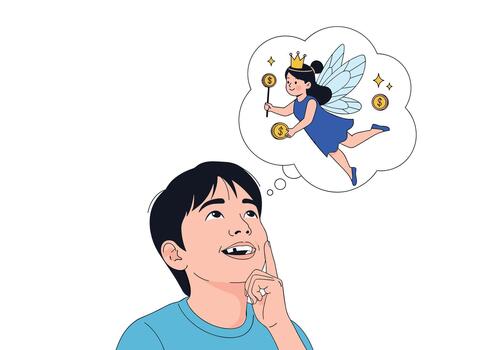 Young boy is looking up with a thoughtful expression as he tries to remember or imagine something. vector