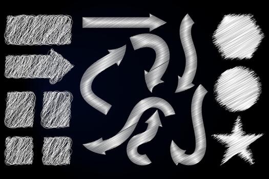 Escribiendo rasguño salpicar textura sucio espiral línea forma efecto. carbón tinta, lápiz bolígrafo, pintar, lápiz de color cepillo golpes con diferente formas vector