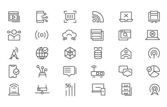 Network and Internet line icon set. Smart home, control, system, technology, alarm, surveillance icons vector