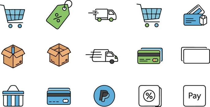 Ecommerce and online shopping icon set for web and mobile applications. vector