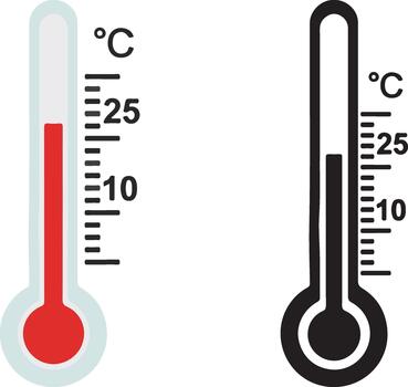 Two thermometers showing temperature in Celsius one in color and one in black and white. vector