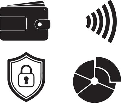 Digital Wallet Security and Data Management Icons. vector