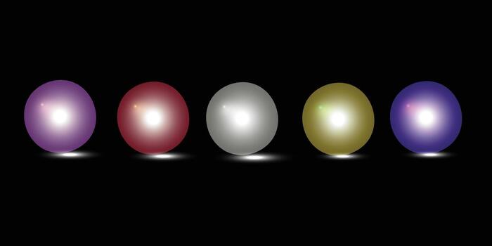 Five Colorful Orbs with Glowing Highlights on a Dark Background. vector