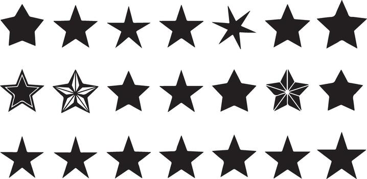 Set of black star icons in various shapes and styles. vector