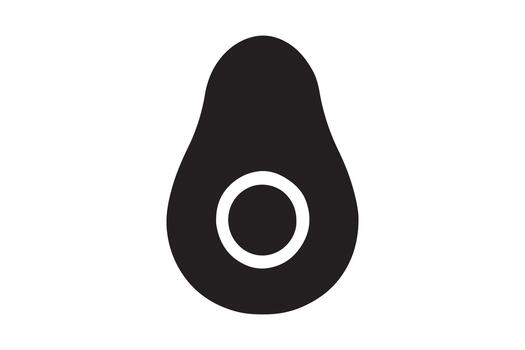 Black and white icon of an avocado half with a seed in the center, isolated on white background vector