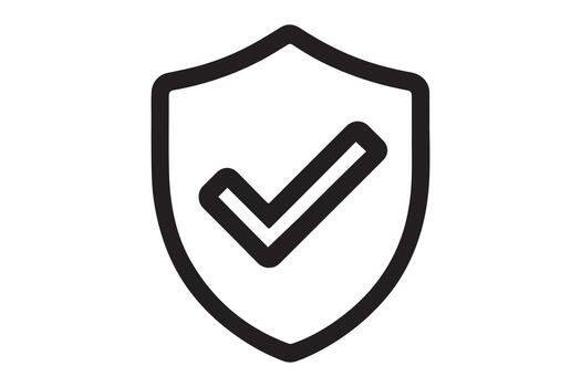 negro contorno icono de un proteger con un cheque marca adentro, simbolizando proteccion, aislado en blanco antecedentes vector