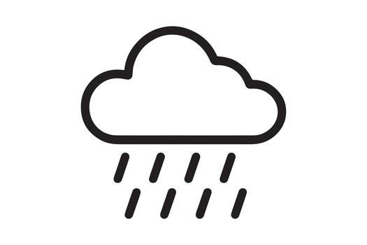 Simple black outline icon representing rain falling from a cloud, isolated on white background vector