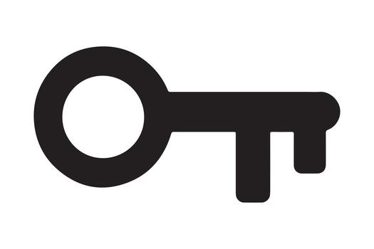 Flat black icon representing a simple skeleton key, isolated on white background vector