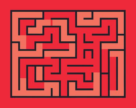 Abstract red maze design, creating a complex and intriguing pattern isolated on a red background vector