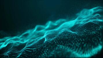 un' scintillante campo di raggiante blu particelle crescente e caduta nel morbido astratto onde, formatura un' futuristico digitale paesaggio ideale per moderno tecnologico immagini, atmosferico sfondi video